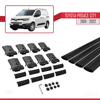 Compatible avec Toyota Proace City 2019-2022 FLY Model Barres de Toit Railing Porte-Bagages de Voiture Noir Aluminium 4 Barres