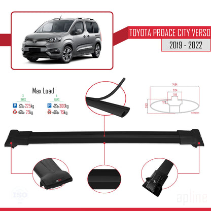 Compatible avec Toyota Proace City Verso 2019-2022 FLY Model Barres de Toit Railing Porte-Bagages de Voiture Noir Aluminium 3 Barres