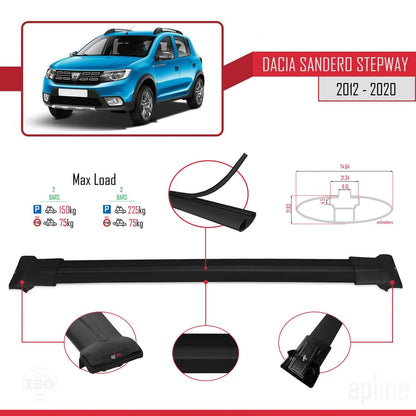 Compatibile con Dacia Sandero Stepway 2 2012-2020 modello FLY Barre portatutto per auto Portapacchi in alluminio nero 2 barre