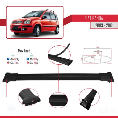 Compatible avec Fiat Panda 2 (169) 2003-2012 FLY Model Barres de Toit Railing Porte-Bagages de Voiture Noir Aluminium 3 Barres