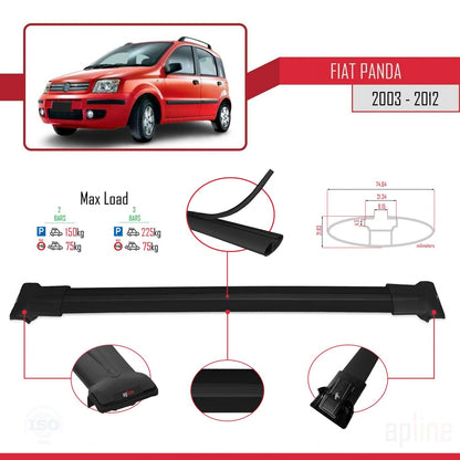 Compatible avec Fiat Panda 2 (169) 2003-2012 FLY Model Barres de Toit Railing Porte-Bagages de Voiture Noir Aluminium 2 Barres