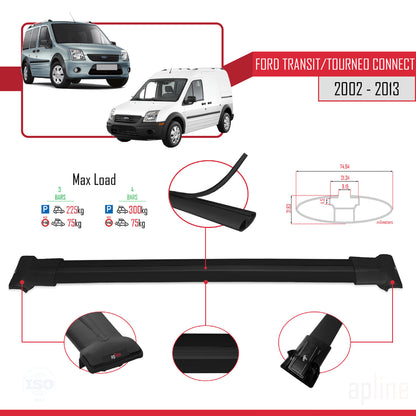 Compatible avec Ford Transit/Tourneo Connect 2002-2013 FLY Model Barres de Toit Railing Porte-Bagages de Voiture Noir Aluminium 4 Barres