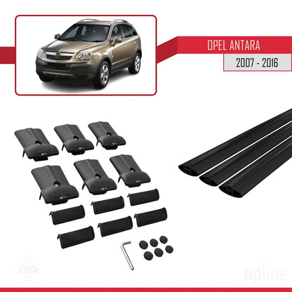 Compatible avec Opel Antara 2007-2016 FLY Model Barres de Toit Railing Porte-Bagages de Voiture Noir Aluminium 3 Barres
