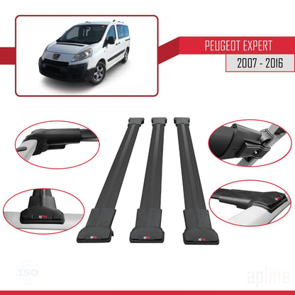 Compatible with Peugeot Expert 2 2007-2016 FLY Model Car Roof Rack Cross Bar Black Aluminium 3 Bars