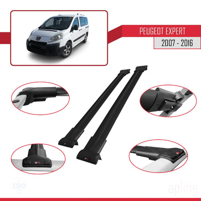 Compatible avec Peugeot Expert 2 2007-2016 FLY Model Barres de Toit Railing Porte-Bagages de Voiture Noir Aluminium 2 Barres
