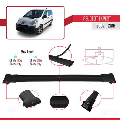 Compatible avec Peugeot Expert 2 2007-2016 FLY Model Barres de Toit Railing Porte-Bagages de Voiture Noir Aluminium 2 Barres