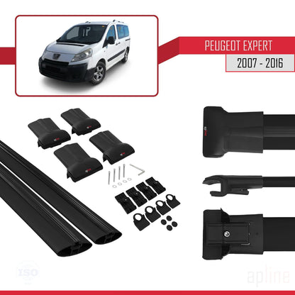 Compatible avec Peugeot Expert 2 2007-2016 FLY Model Barres de Toit Railing Porte-Bagages de Voiture Noir Aluminium 2 Barres