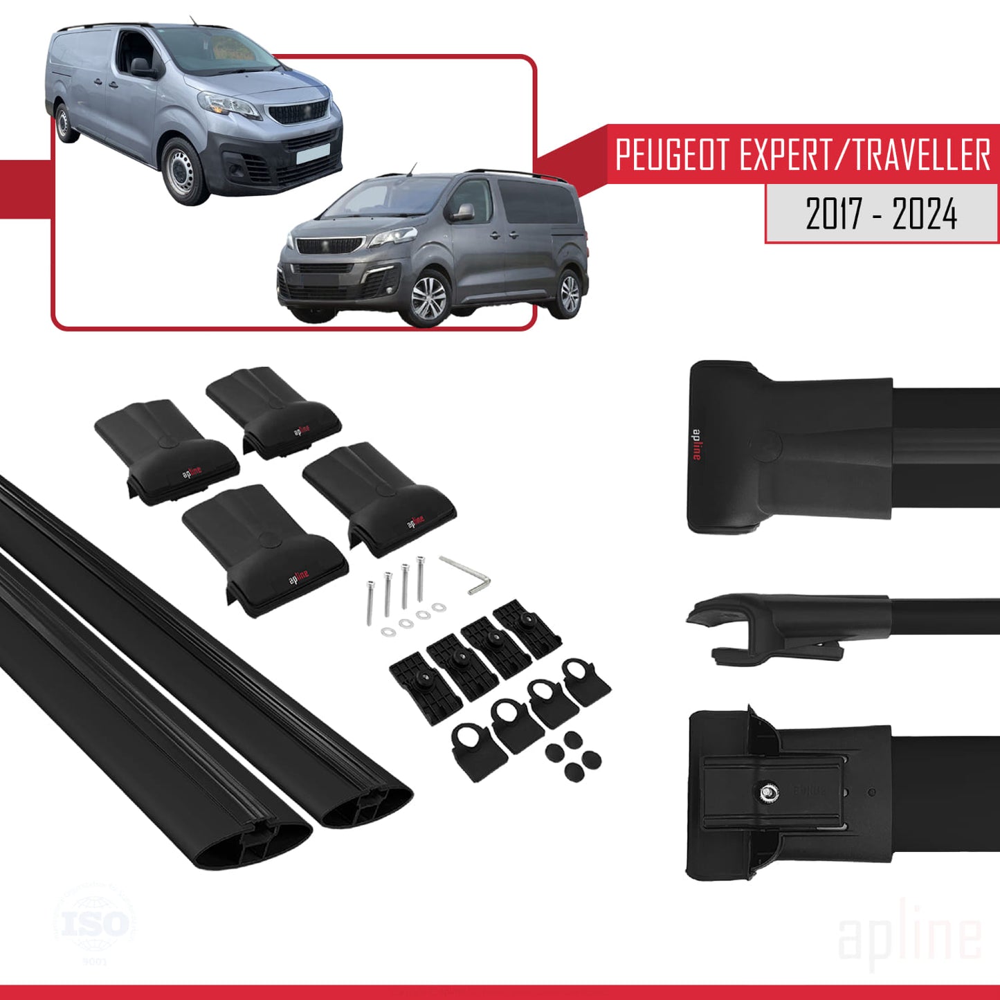 Compatible avec Peugeot Expert 3 Traveller 2017-2025 FLY Model Barres de Toit Railing Porte-Bagages de Voiture Noir Aluminium 2 Barres