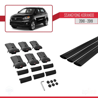 Compatible avec Ssangyong Korando 3 (C200) 2010-2019 FLY Model Barres de Toit Railing Porte-Bagages de Voiture Noir Aluminium 3 Barres