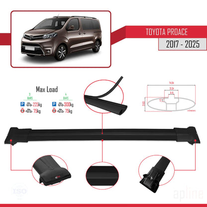 Compatible avec Toyota Proace 2017-2025 FLY Model Barres de Toit Railing Porte-Bagages de Voiture Noir Aluminium 4 Barres
