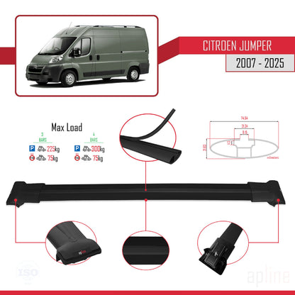 Kompatibel mit Citroen Jumper 2 2007-2025 FLY Modell Dachgepäckträger, schwarzes Aluminium, 4 Stangen