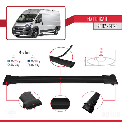 Compatibile con Fiat Ducato 3 2007-2025 Modello FLY Barre Portatutto Railing Portapacchi Auto Alluminio Nero 3 Barre