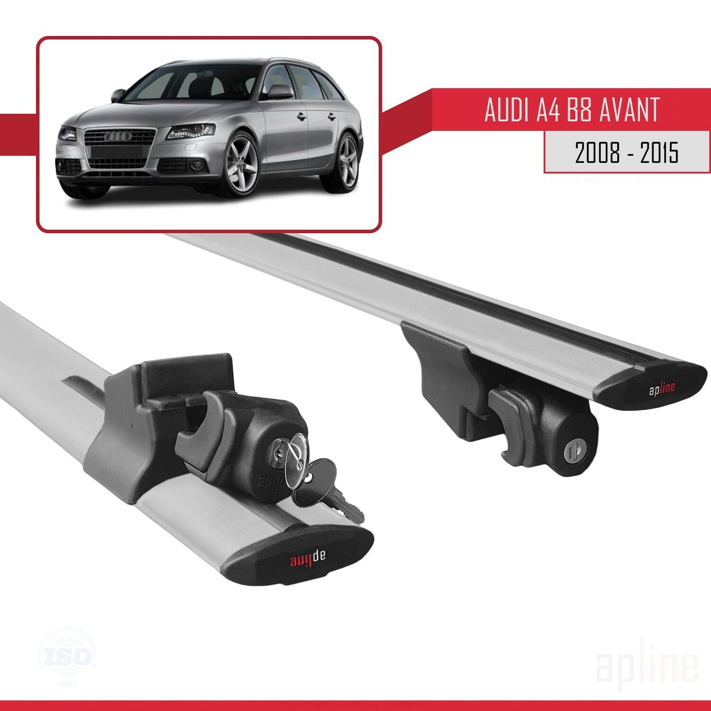 Compatible avec A4 (B8) Avant 2008-2015 HOOK Model Barres de Toit Railing Porte-Bagages de Voiture Gris Aluminium 2 Barres