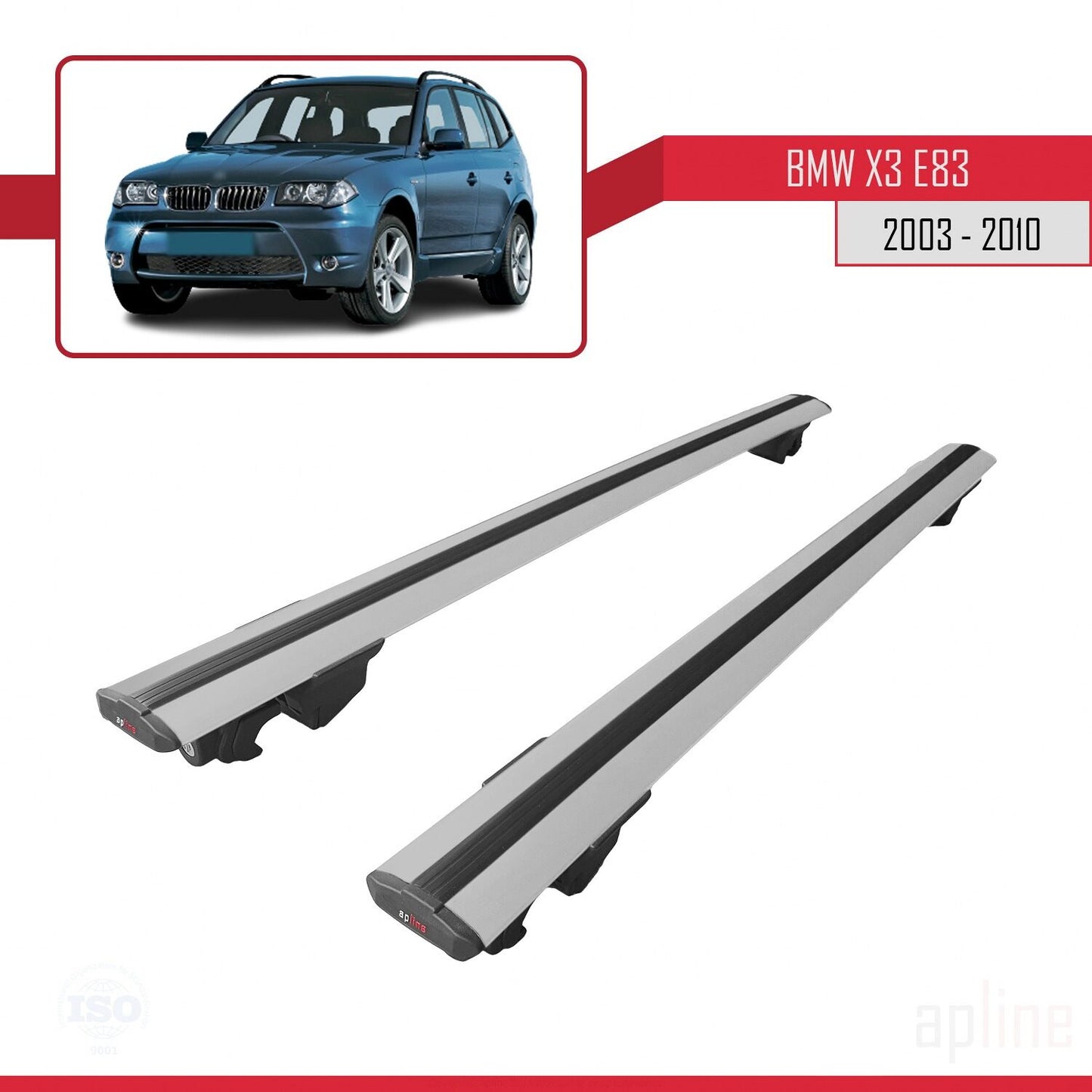 Compatible avec BMW X3 (E83) 2003-2010 HOOK Model Barres de Toit Railing Porte-Bagages de Voiture Gris Aluminium 2 Barres