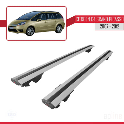 Compatible avec Citroen Grand C4 Picasso 2007-2012 HOOK Model Barres de Toit Railing Porte-Bagages de Voiture Gris Aluminium 2 Barres