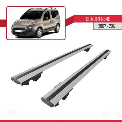 Compatible avec Citroen Nemo 3 (225) 2007-2017 HOOK Model Barres de Toit Railing Porte-Bagages de Voiture Gris Aluminium 2 Barres