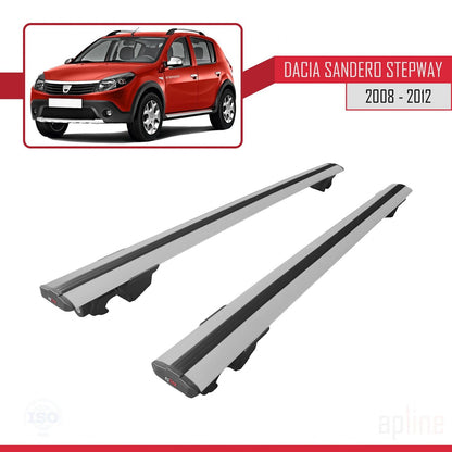 Compatible avec Dacia Sandero Stepway 2008-2012 HOOK Model Barres de Toit Railing Porte-Bagages de Voiture Gris Aluminium 2 Barres