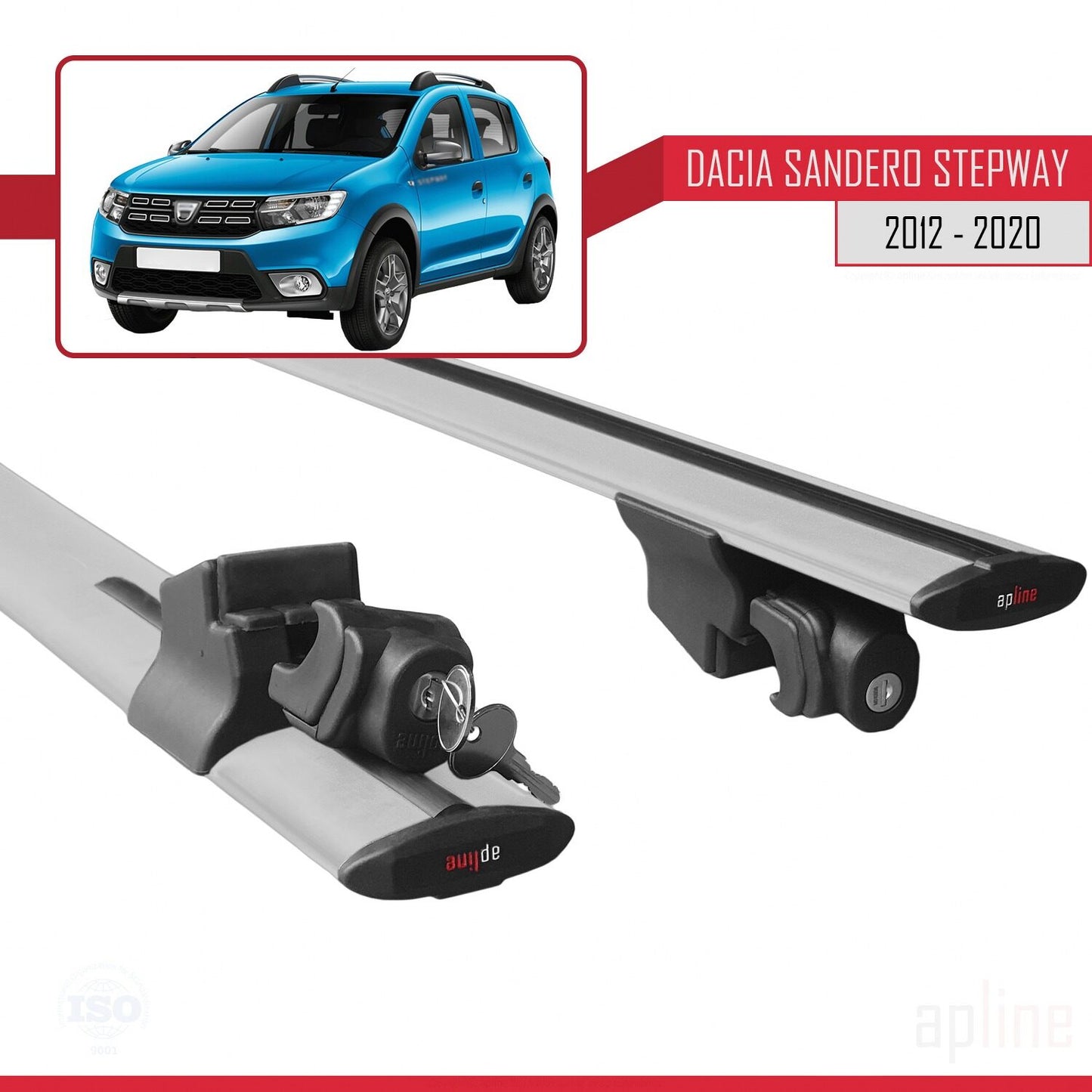 Compatible avec Dacia Sandero Stepway 2 2012-2020 HOOK Model Barres de Toit Railing Porte-Bagages de Voiture Gris Aluminium 2 Barres