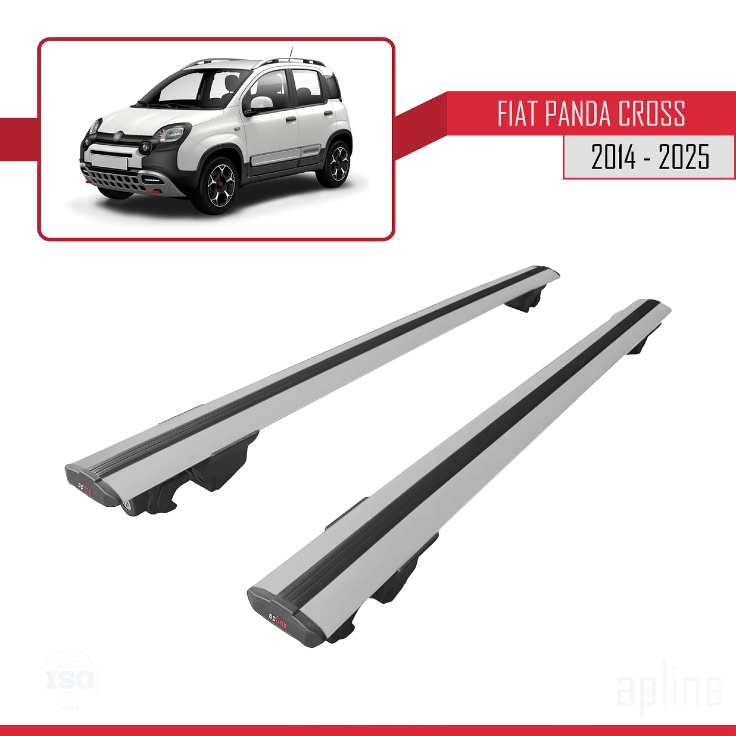 Compatible avec Fiat Panda Cross 2014-2025 HOOK Model Barres de Toit Railing Porte-Bagages de Voiture Gris Aluminium 2 Barres