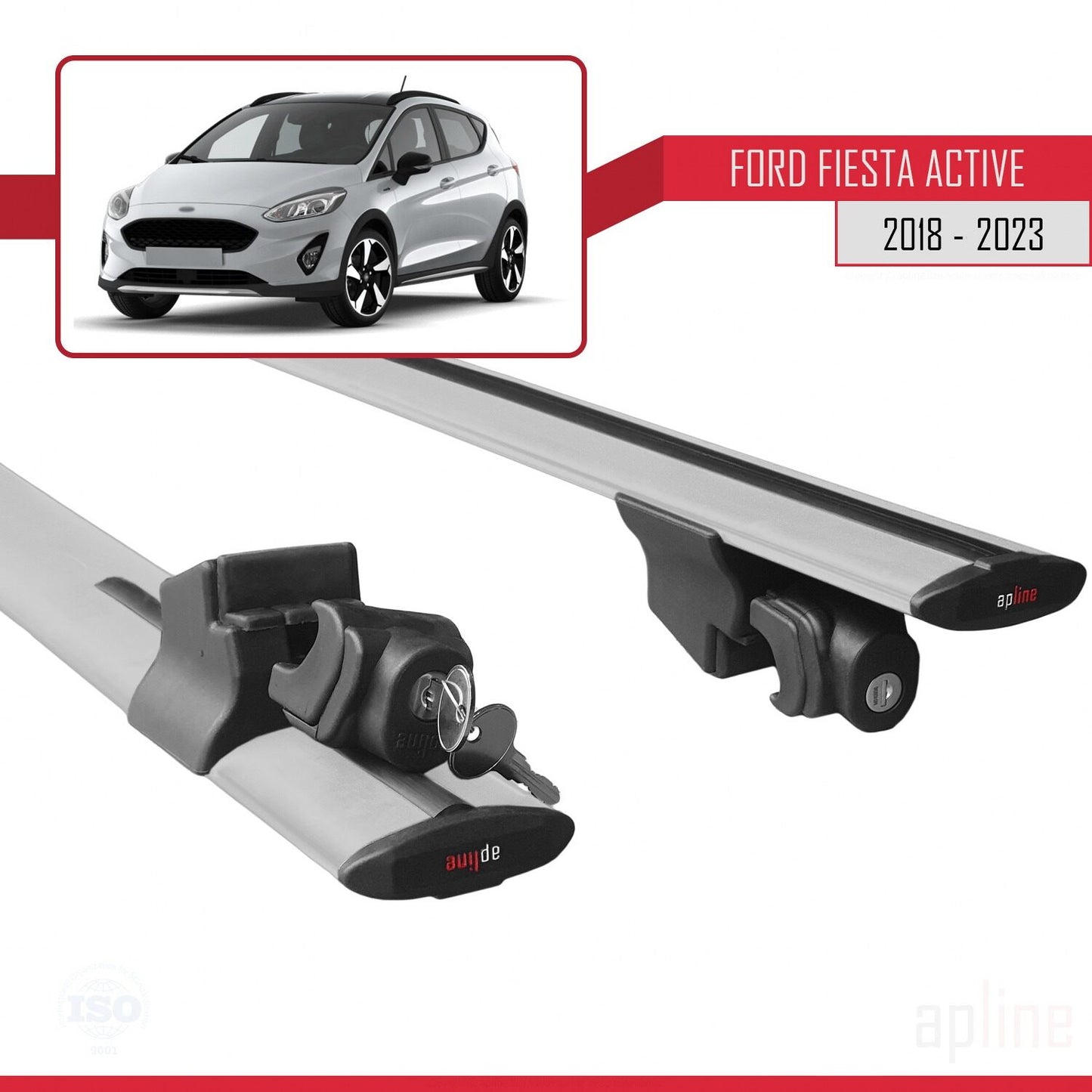 Compatible avec Ford Fiesta 7 Active 2018-2023 HOOK Model Barres de Toit Railing Porte-Bagages de Voiture Gris Aluminium 2 Barres