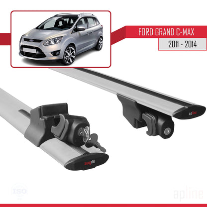 Compatible avec Ford Grand C-Max (C344) Pre-Facelift 2011-2014 HOOK Model Barres de Toit Railing Porte-Bagages de Voiture Gris Aluminium 2 Barres