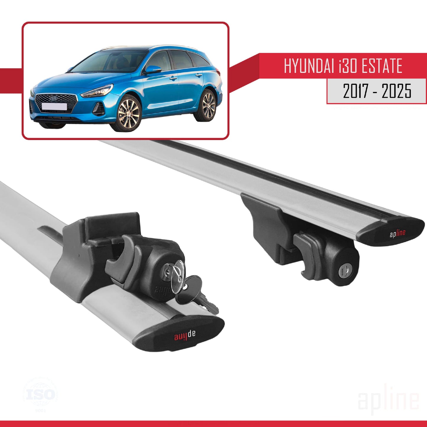 Compatible avec Hyundai i30 3 (PD) Break 2017-2025 HOOK Model Barres de Toit Railing Porte-Bagages de Voiture Gris Aluminium 2 Barres