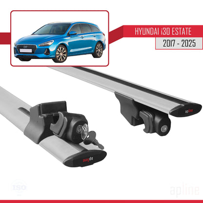 Compatible avec Hyundai i30 3 (PD) Break 2017-2025 HOOK Model Barres de Toit Railing Porte-Bagages de Voiture Gris Aluminium 2 Barres