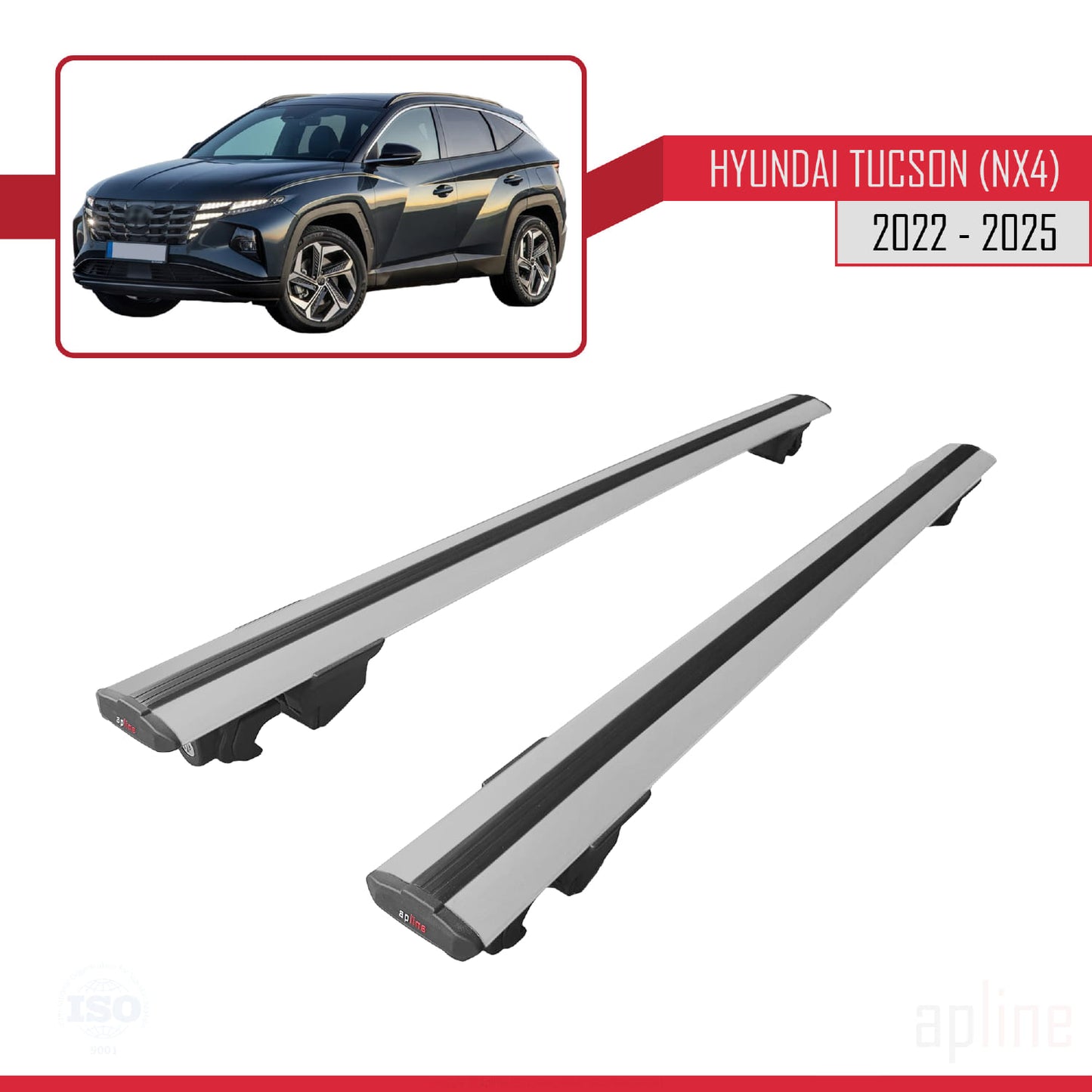 Compatible avec Hyundai Tucson 4 (NX4) 2022-2025 HOOK Model Barres de Toit Railing Porte-Bagages de Voiture Gris Aluminium 2 Barres
