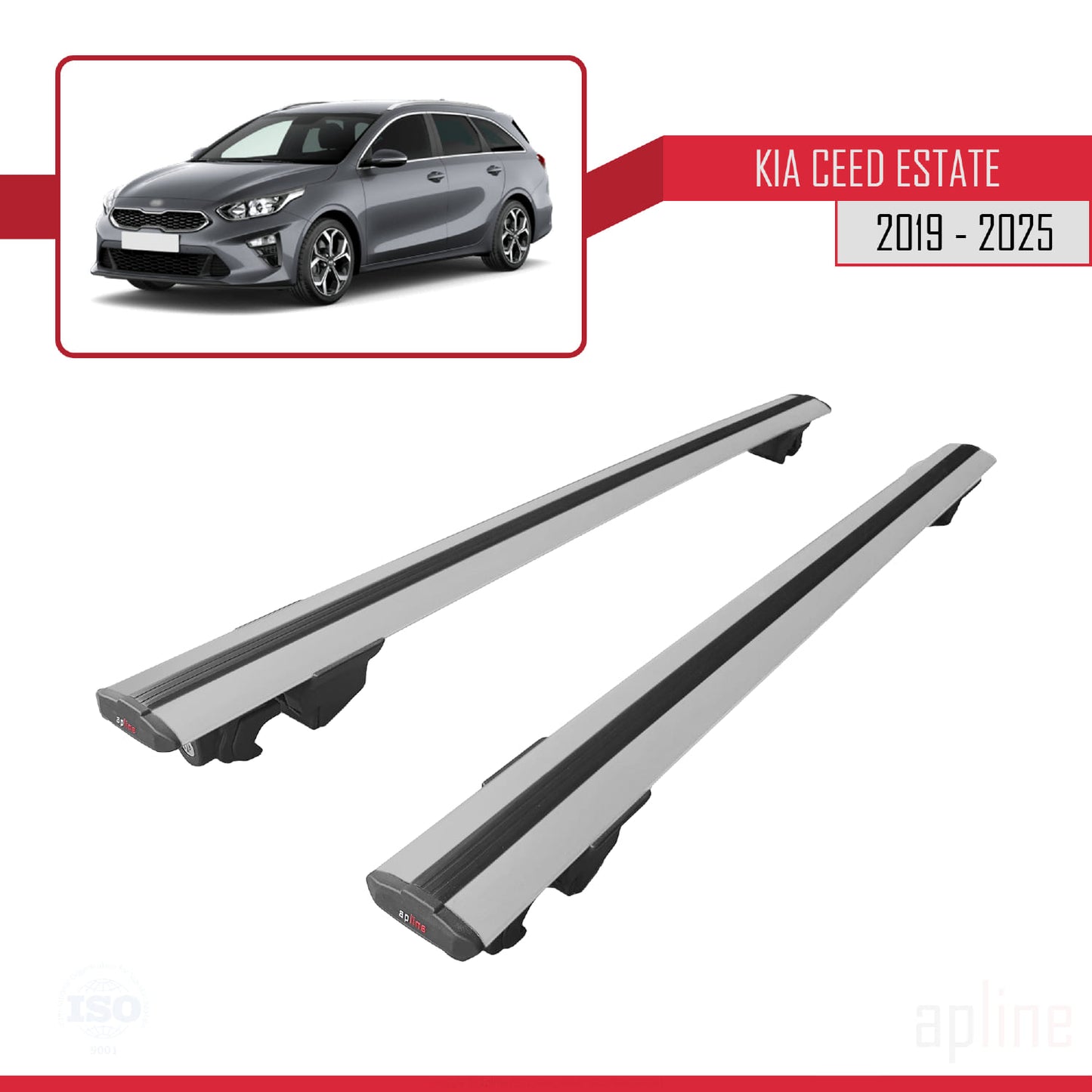 Compatible avec Kia Ceed 3 (CD) Break 2019-2025 HOOK Model Barres de Toit Railing Porte-Bagages de Voiture Gris Aluminium 2 Barres