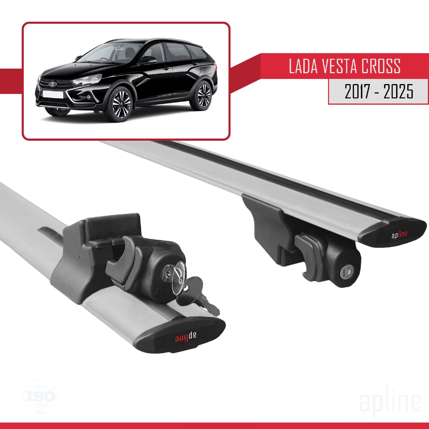 Compatible avec Lada Vesta Cross Break 2017-2025 HOOK Model Barres de Toit Railing Porte-Bagages de Voiture Gris Aluminium 2 Barres