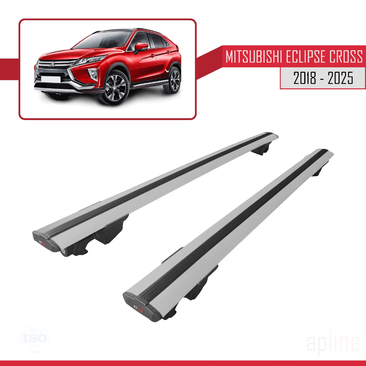 Compatible avec Mitsubishi Eclipse Cross (GK) 2018-2025 HOOK Model Barres de Toit Railing Porte-Bagages de Voiture Gris Aluminium 2 Barres