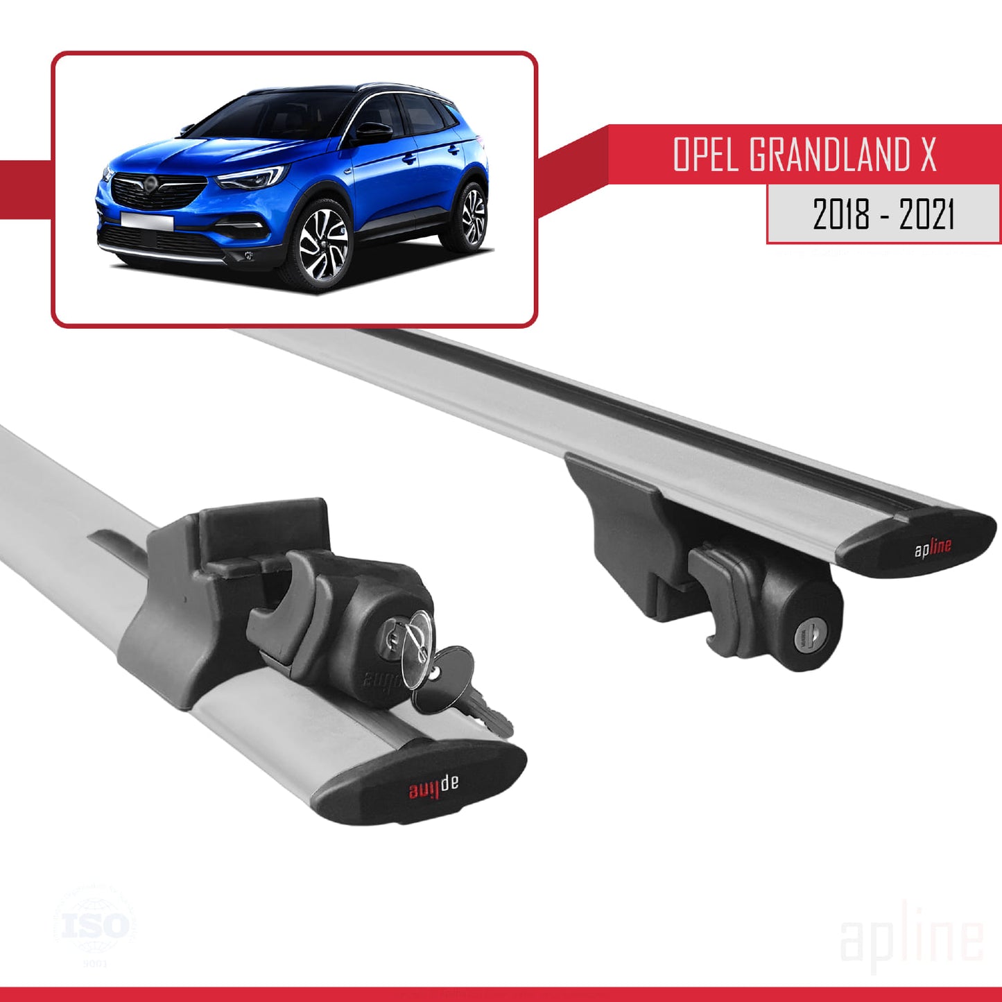 Compatible avec Opel Grandland X 2018-2021 HOOK Model Barres de Toit Railing Porte-Bagages de Voiture Gris Aluminium 2 Barres