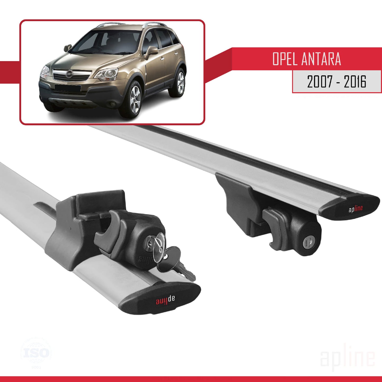Compatible avec Opel Antara 2007-2016 HOOK Model Barres de Toit Railing Porte-Bagages de Voiture Gris Aluminium 2 Barres
