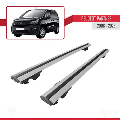 Compatible avec Peugeot Partner 3 2019-2022 HOOK Model Barres de Toit Railing Porte-Bagages de Voiture Gris Aluminium 2 Barres