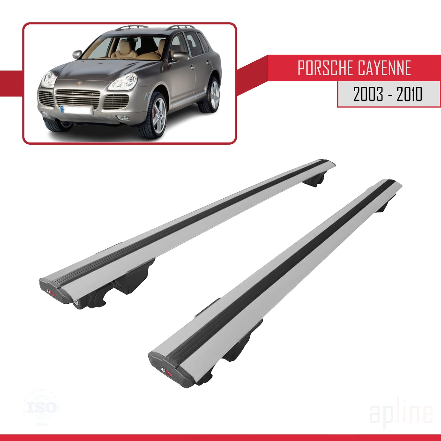 Compatible avec Porsche Cayenne (9PA) 2003-2010 HOOK Model Barres de Toit Railing Porte-Bagages de Voiture Gris Aluminium 2 Barres