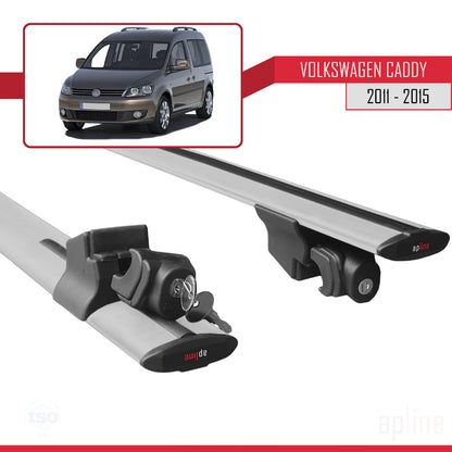 Compatible avec Volkswagen Caddy 3 (2K) 2011-2015 HOOK Model Barres de Toit Railing Porte-Bagages de Voiture Gris Aluminium 2 Barres