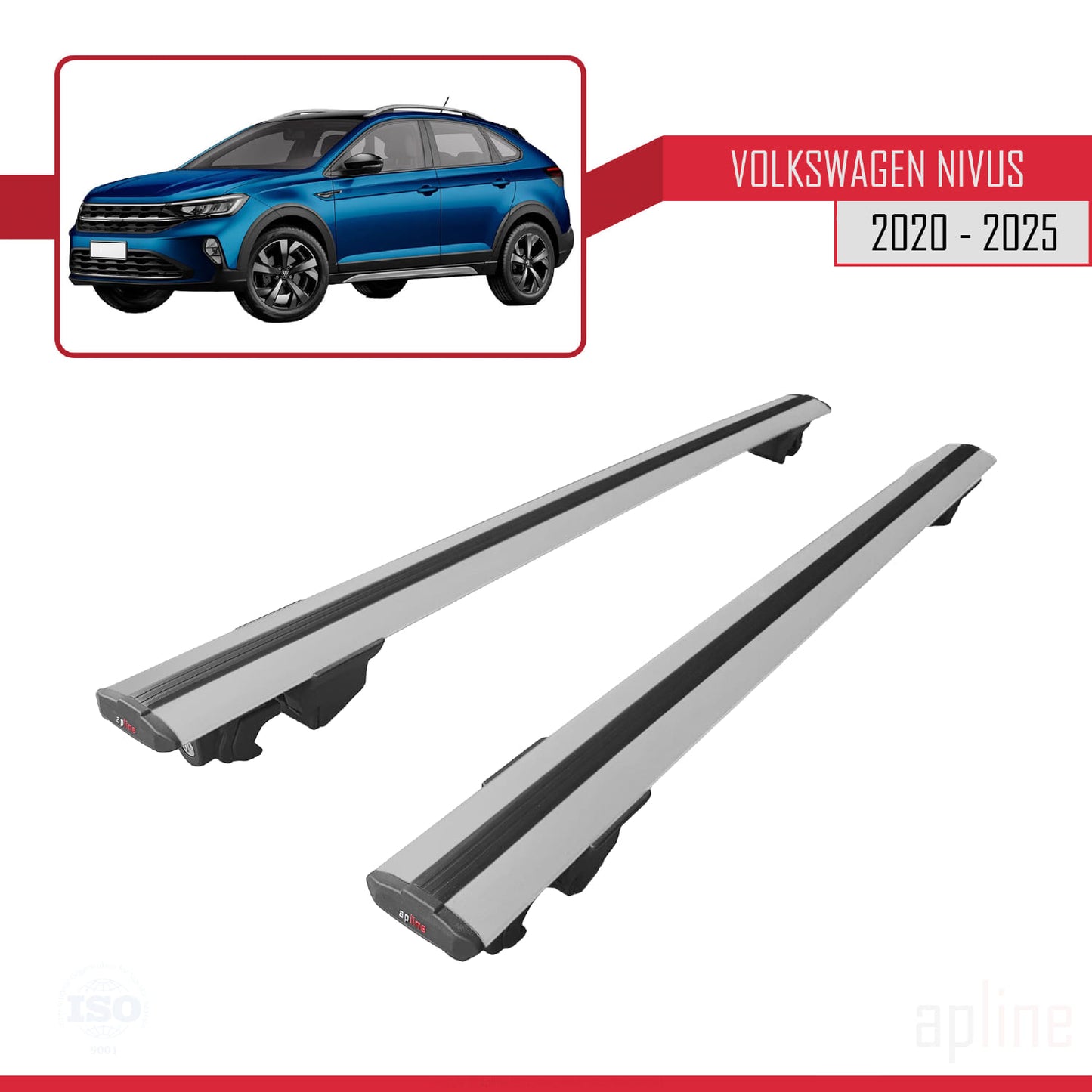 Compatible avec Volkswagen Nivus (CS1) 2021-2025 HOOK Model Barres de Toit Railing Porte-Bagages de Voiture Gris Aluminium 2 Barres