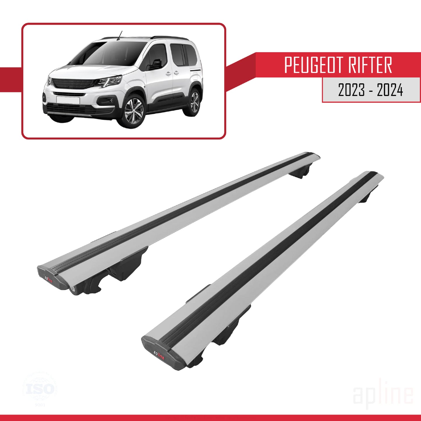Compatible avec Peugeot Rifter 2023-2024 HOOK Model Barres de Toit Railing Porte-Bagages de Voiture Gris Aluminium 2 Barres