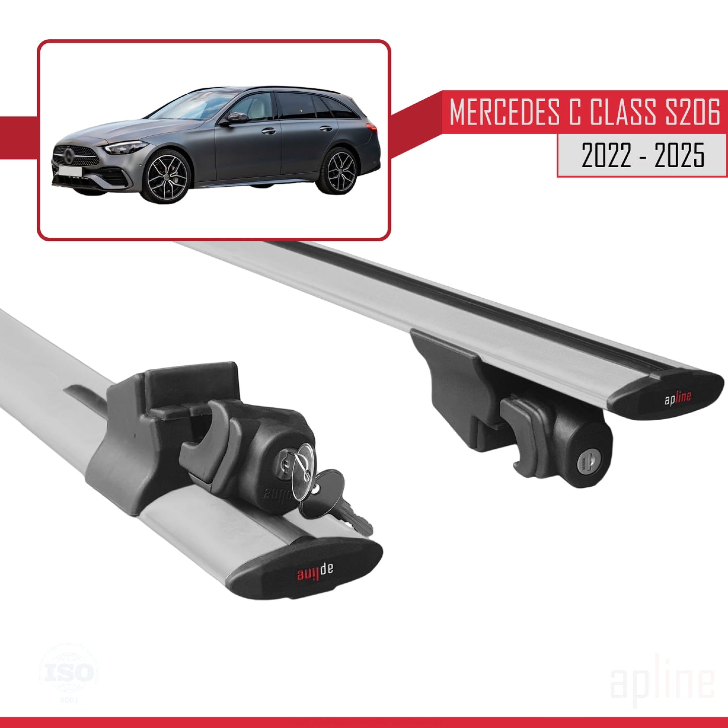 Compatible avec Mercedes Classe C 5 (S206) 2022-2025 HOOK Model Barres de Toit Railing Porte-Bagages de Voiture Gris Aluminium 2 Barres