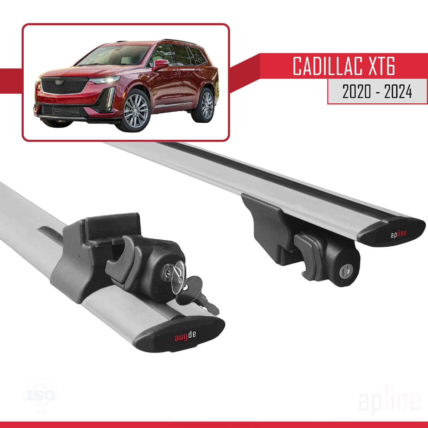 Compatible avec Cadillac XT6 2020-2024 HOOK Model Barres de Toit Railing Porte-Bagages de Voiture Gris Aluminium 2 Barres