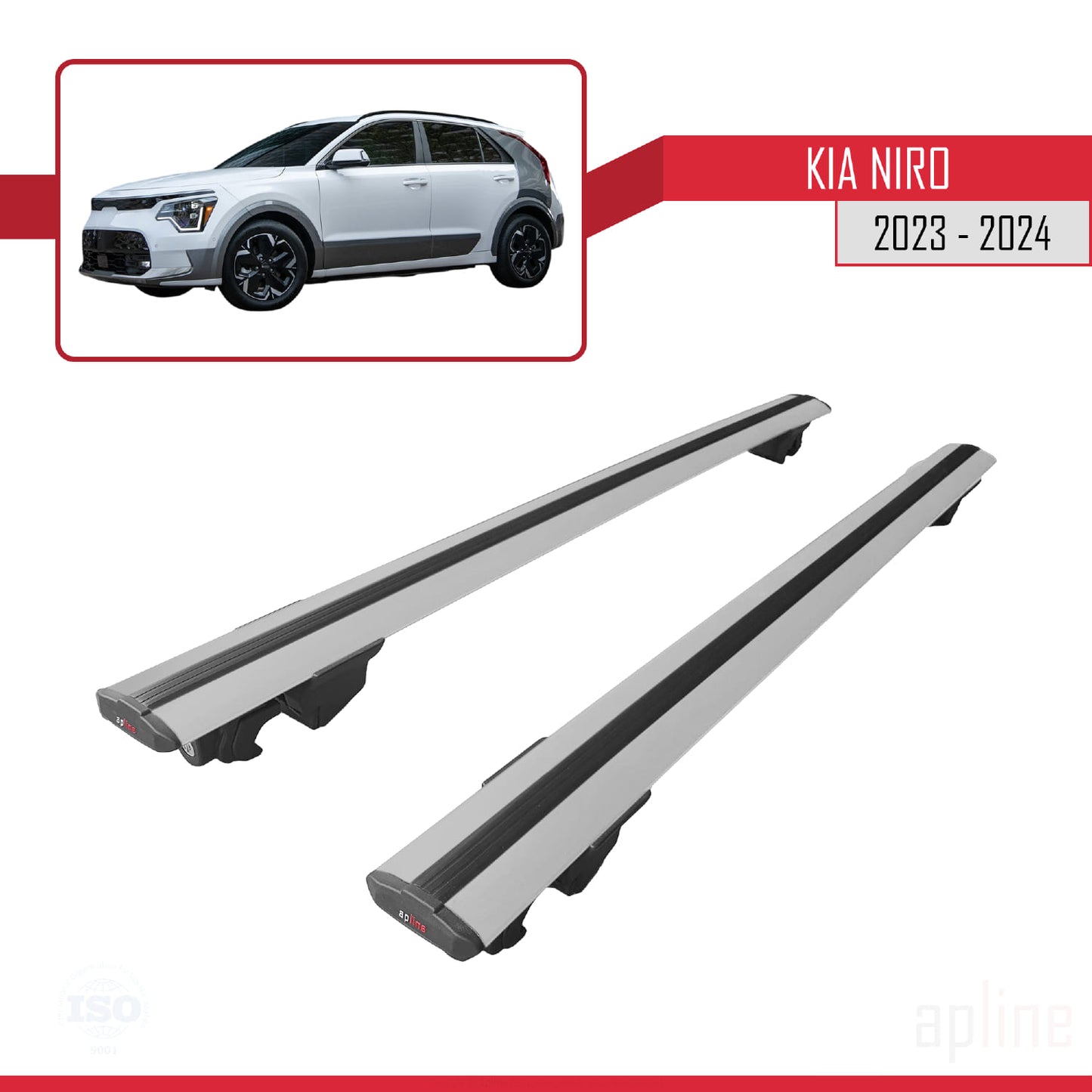Compatible avec Kia Niro 2023-2024 HOOK Model Barres de Toit Railing Porte-Bagages de Voiture Gris Aluminium 2 Barres