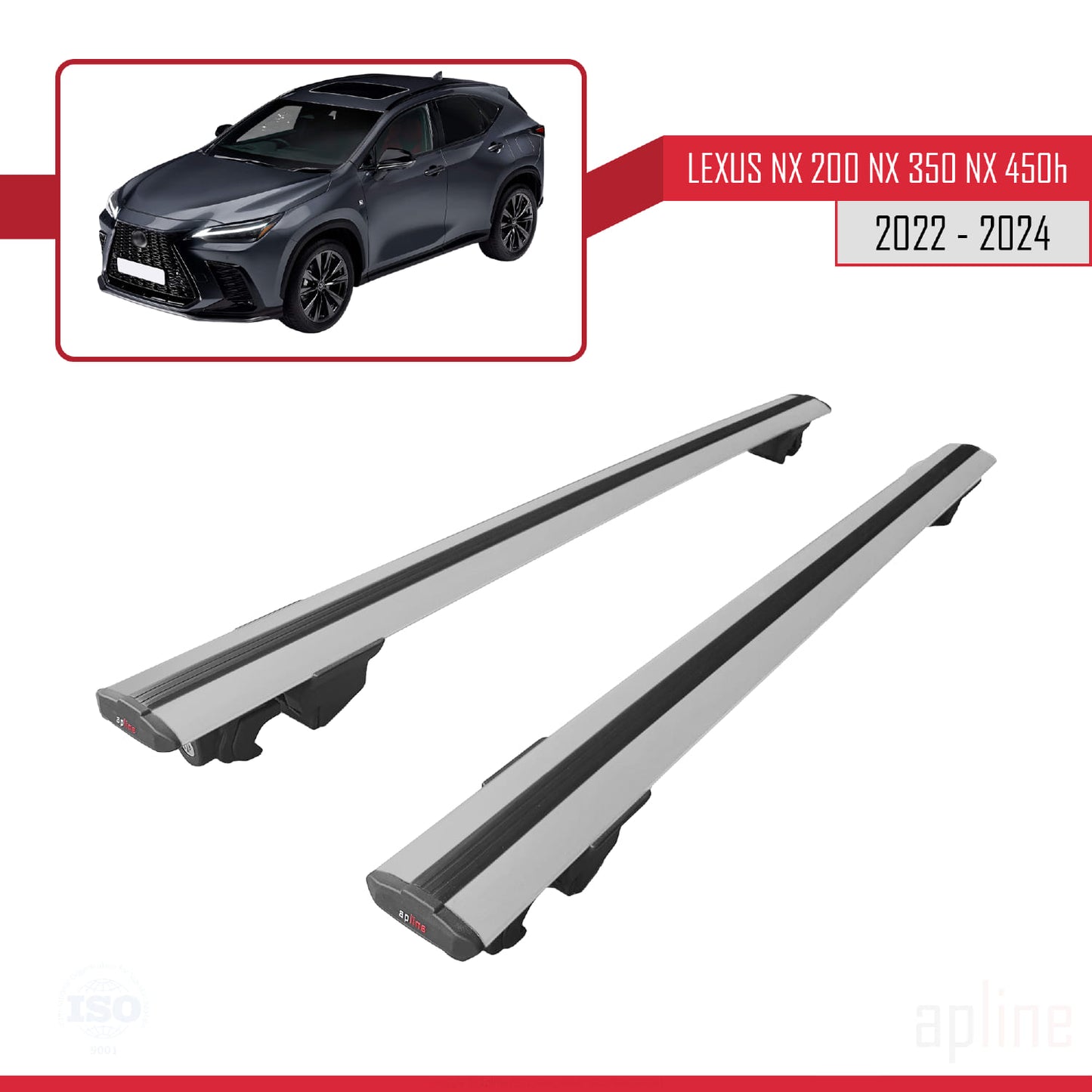 Compatible avec Lexus NX 200 NX 350 NX 450h 2022-2024 HOOK Model Barres de Toit Railing Porte-Bagages de Voiture Gris Aluminium 2 Barres