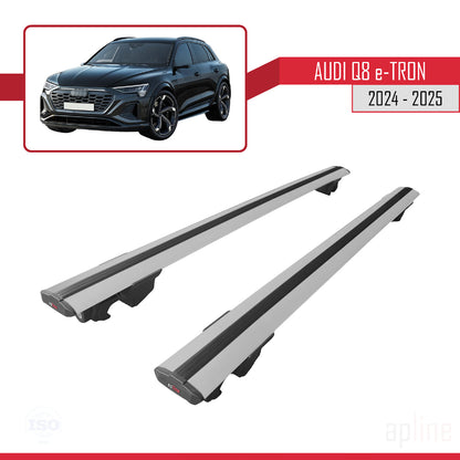 Compatible avec Audi Q8 e-Tron 2023-2024 HOOK Model Barres de Toit Railing Porte-Bagages de Voiture Gris Aluminium 2 Barres