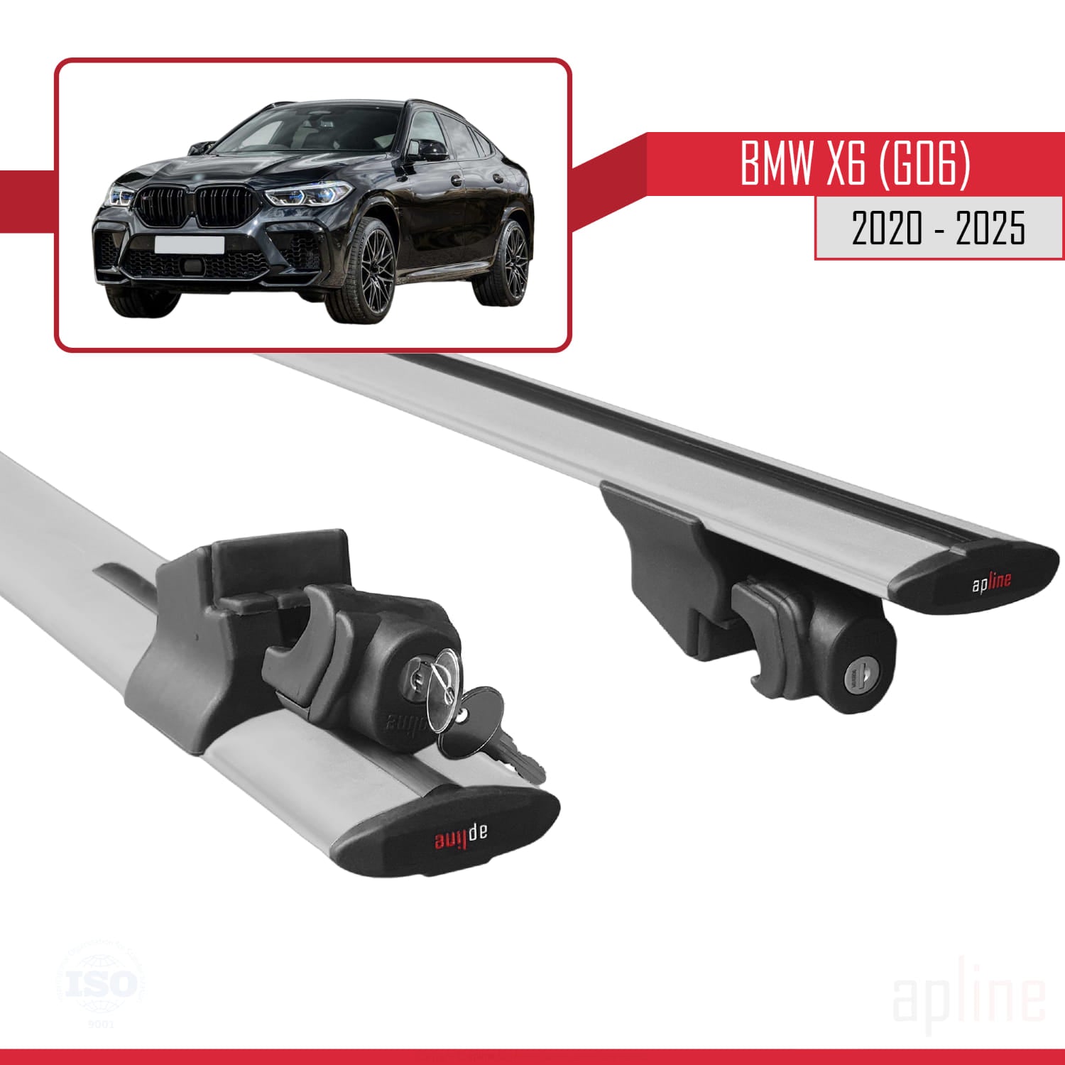 Compatible avec BMW X6 (G06) 2020-2025 HOOK Model Barres de Toit Railing Porte-Bagages de Voiture Gris Aluminium 2 Barres