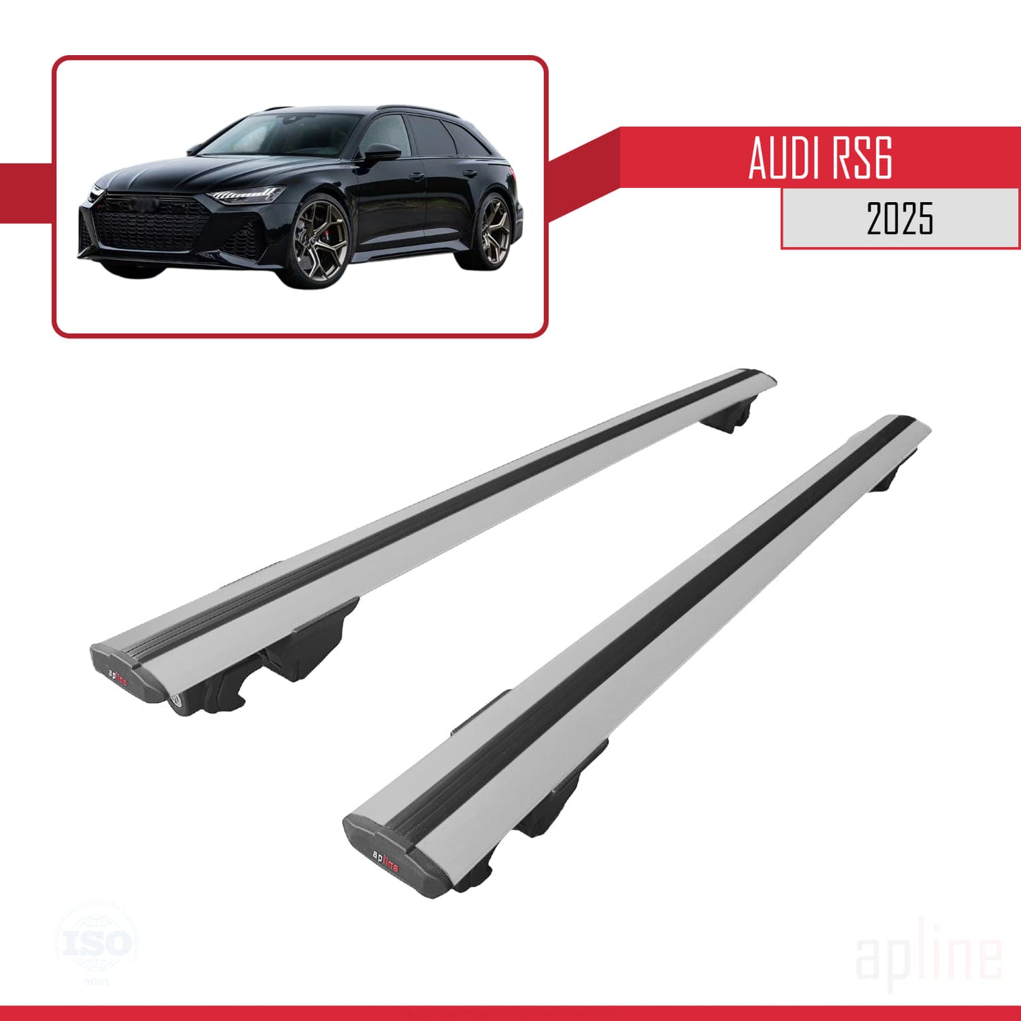 Compatible avec Audi RS6 2025 HOOK Model Barres de Toit Railing Porte-Bagages de Voiture Gris Aluminium 2 Barres