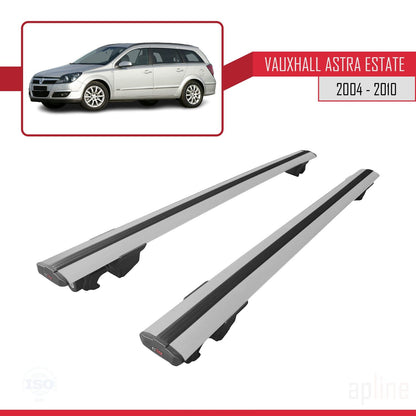 Compatible avec Vauxhall Astra H (A04) Break 2004-2010 HOOK Model Barres de Toit Railing Porte-Bagages de Voiture Gris Aluminium 2 Barres