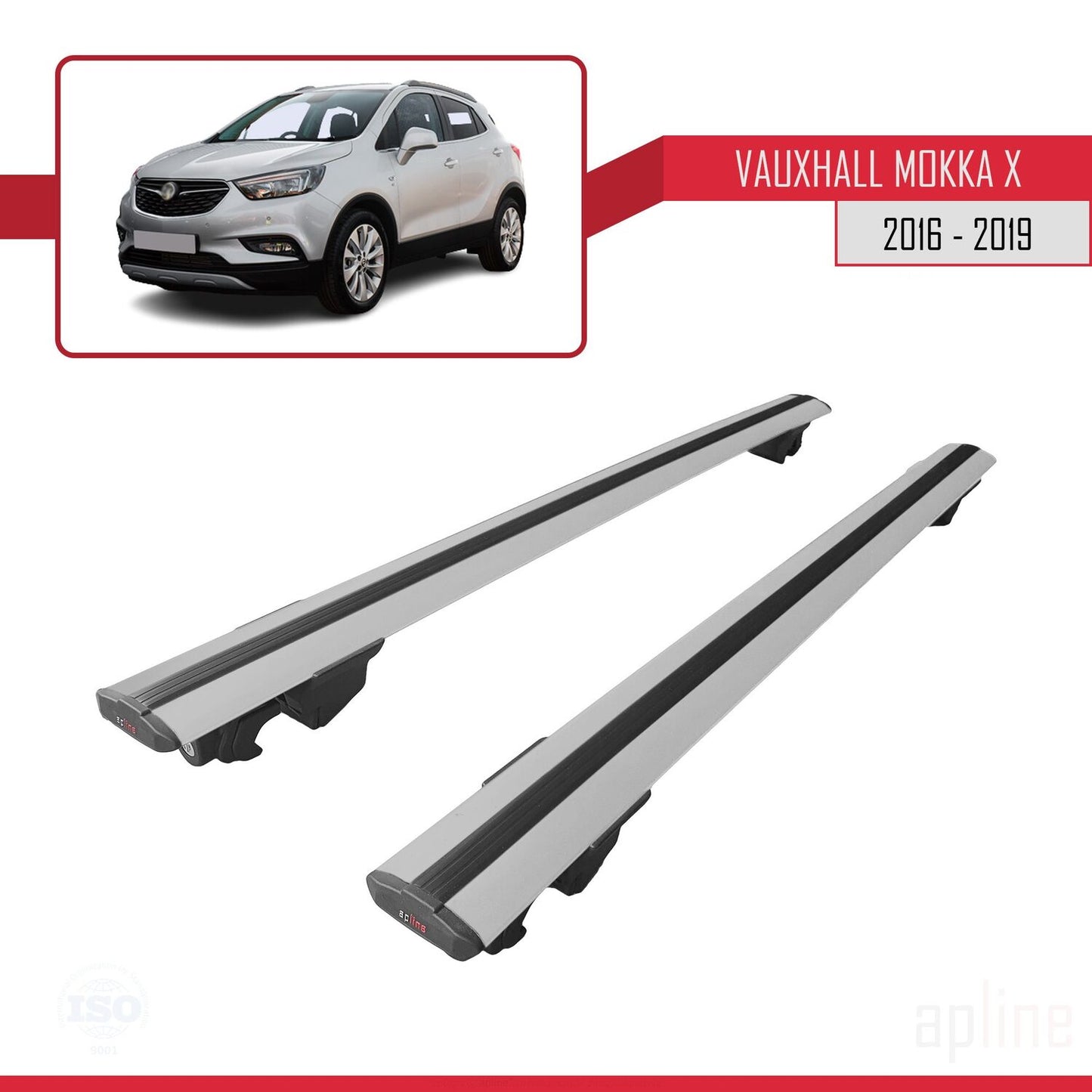 Compatible avec Vauxhall Mokka X (J13) 2016-2019 HOOK Model Barres de Toit Railing Porte-Bagages de Voiture Gris Aluminium 2 Barres
