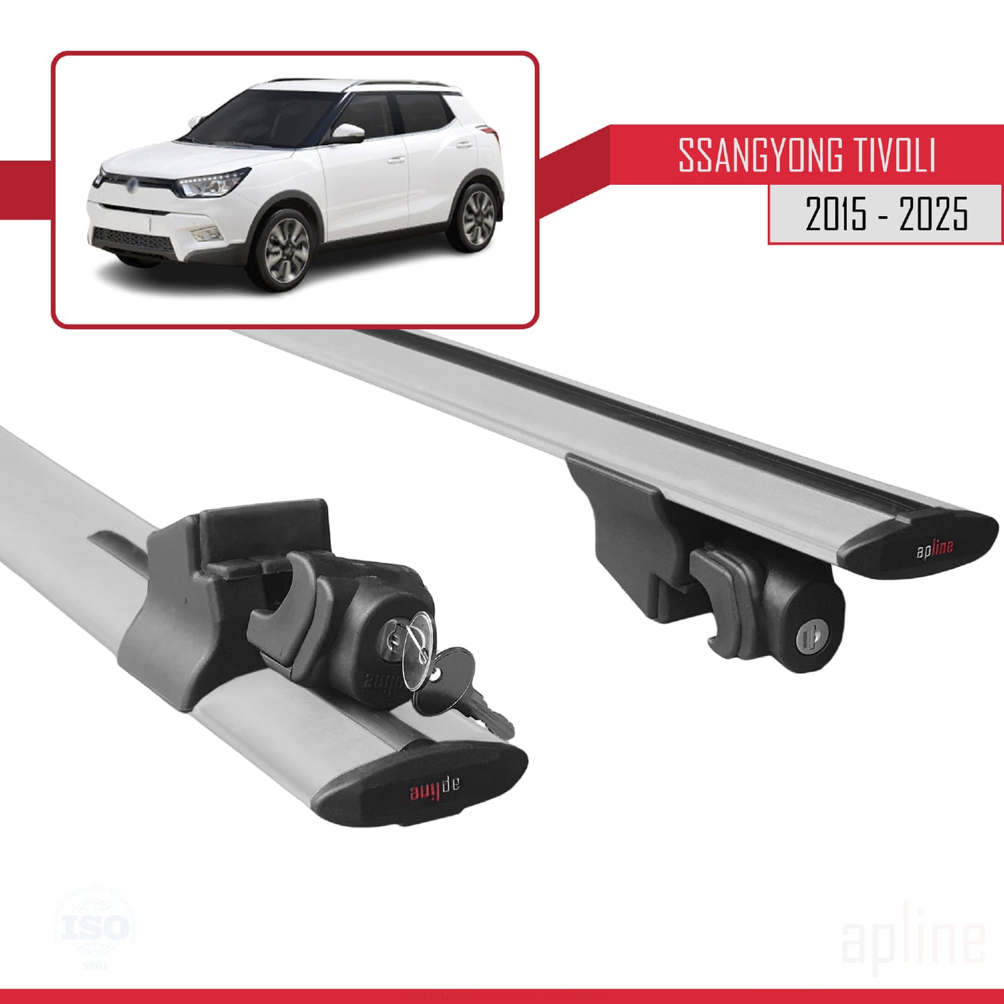 Compatible avec Ssangyong Tivoli 2015-2025 HOOK Model Barres de Toit Railing Porte-Bagages de Voiture Gris Aluminium 2 Barres