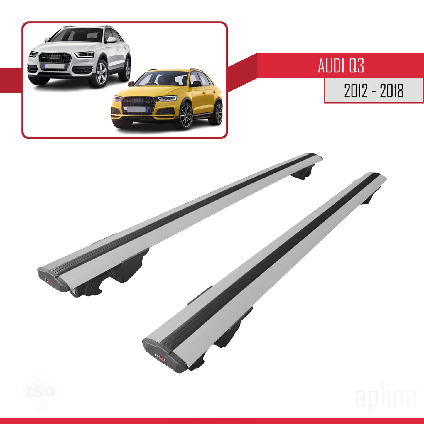 Compatible avec Q3 (8U) 2012-2018 HOOK Model Barres de Toit Railing Porte-Bagages de Voiture Gris Aluminium 2 Barres