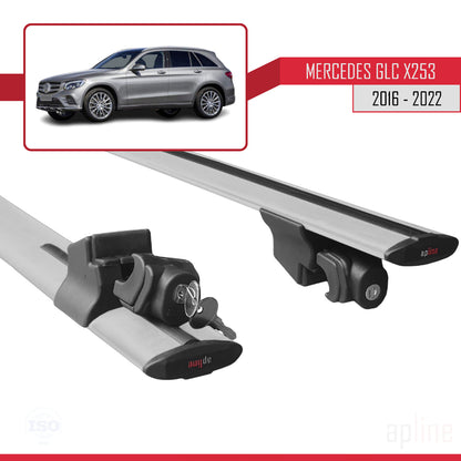 Compatible avec Mercedes Classe GLC (X253) 2016-2022 HOOK Model Barres de Toit Railing Porte-Bagages de Voiture Gris Aluminium 2 Barres